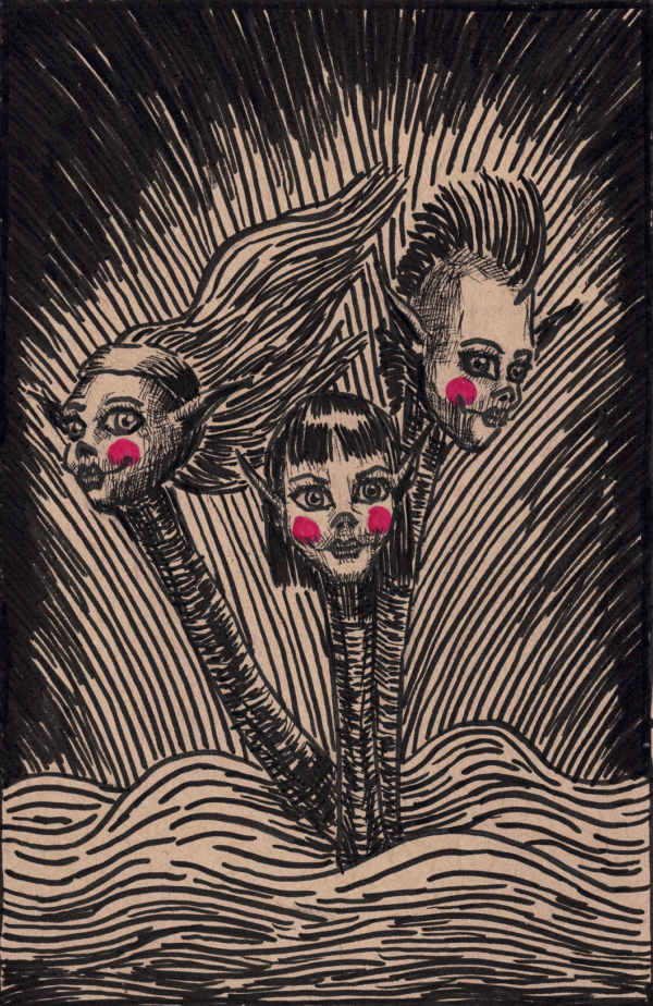 Three Heads - Original Ink Drawing, 12 x 16