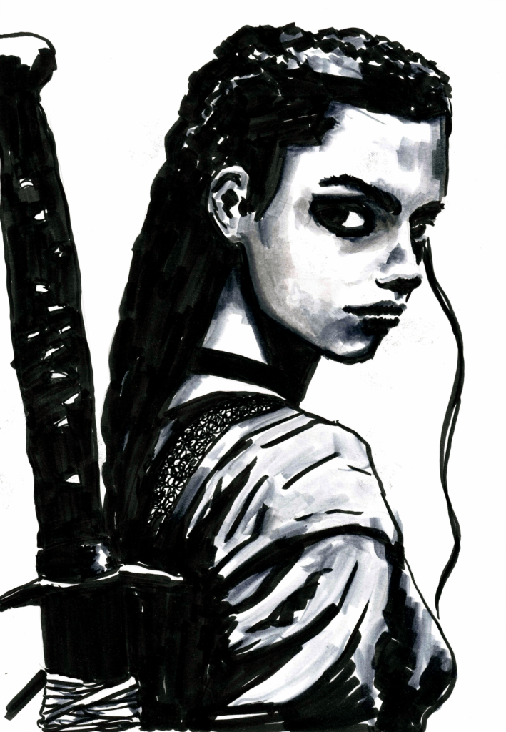 Shield Maiden - Original Ink Drawing, 12 x 16